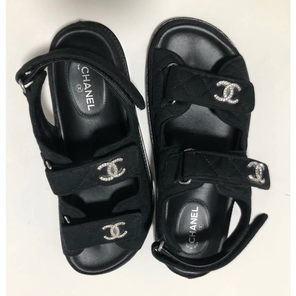 CHANEL Black Quilted Logo Dad Sandals – Size 7 – 100% Authentic - Picture 3 of 5